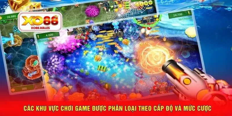 Các khu vực chơi game được phân loại theo cấp độ và mức cược